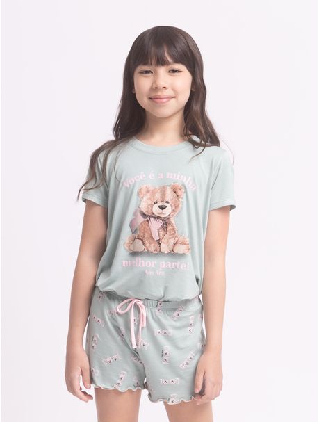 Short Doll Infantil Manga Curta Love Bear