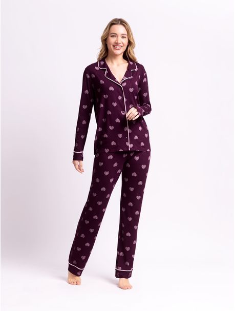 Pijama Feminino Manga Longa Aberto Amora