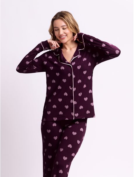 Pijama Feminino Manga Longa Aberto Amora