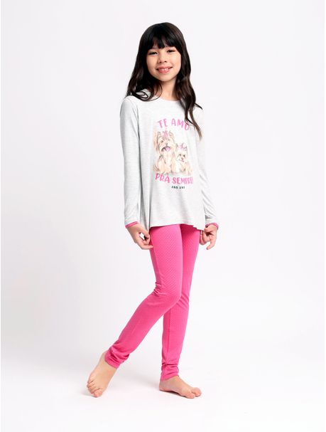 Pijama Infantil Feminino Manga Longa Pra Sempre