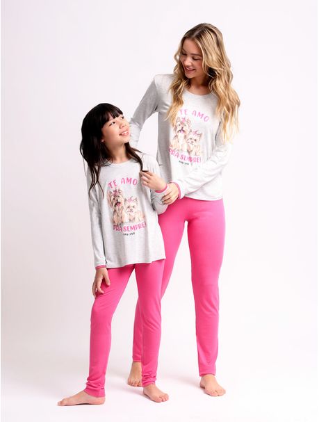 Pijama Infantil Feminino Manga Longa Pra Sempre