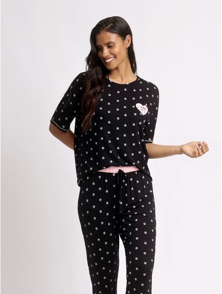 Pijama Feminino Manga Curta Patinhas