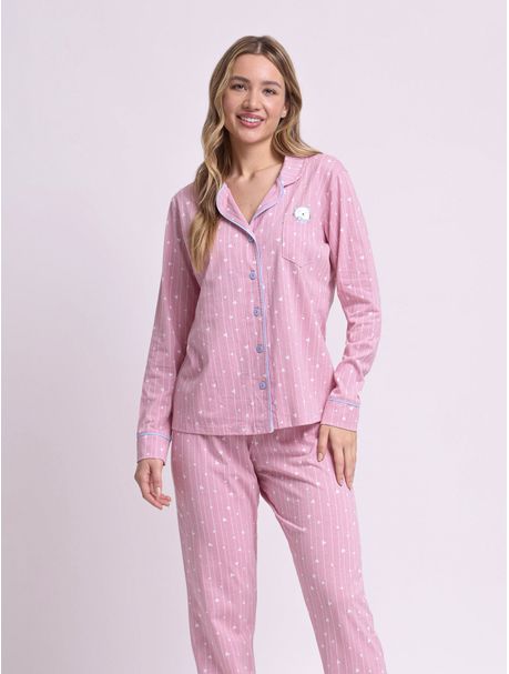 Pijama Feminino Manga Longa Aberto Cat Nina