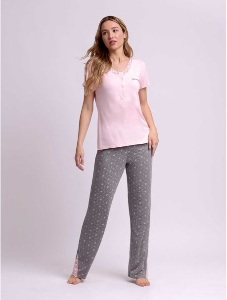 Pijama Feminino Longo Manga Curta Eloise