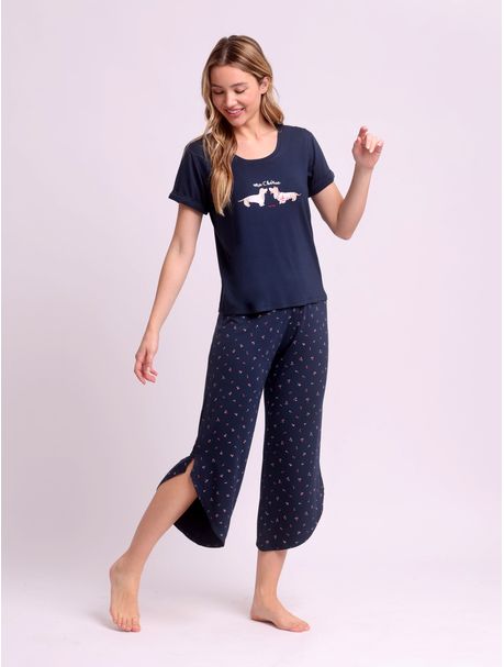 Pijama Feminino Capri Manga Curta Chérie