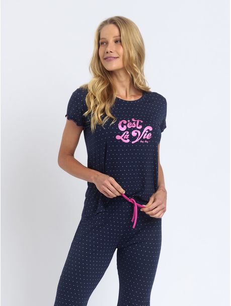 Pijama Feminino Capri Manga Curta La Vie