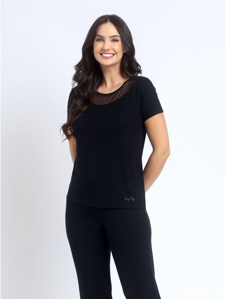 Pijama Feminino Capri Manga Curta Black Tie