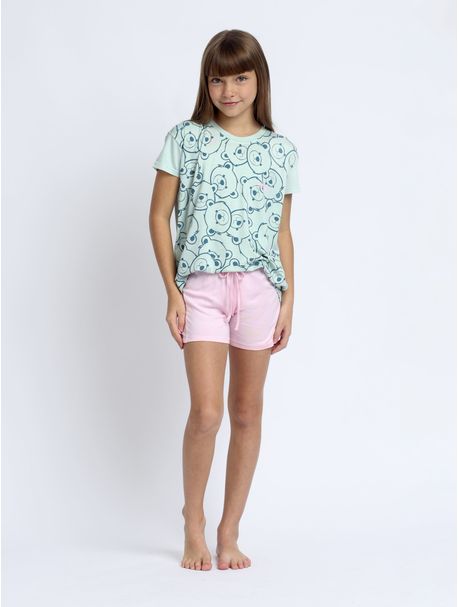 Short Doll Infantil Manga Curta Urso Dots