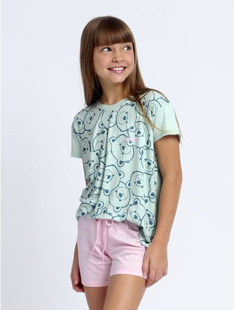 Short Doll Infantil Manga Curta Urso Dots