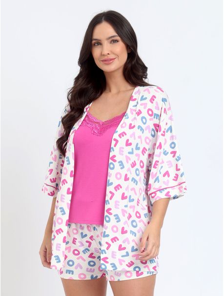 Short Doll Alças Trio Love Pink