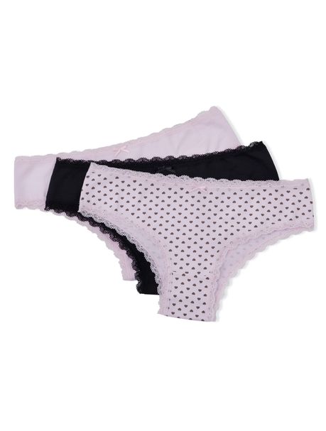 Kit Com 3 Calcinhas Boneca Renda Coração