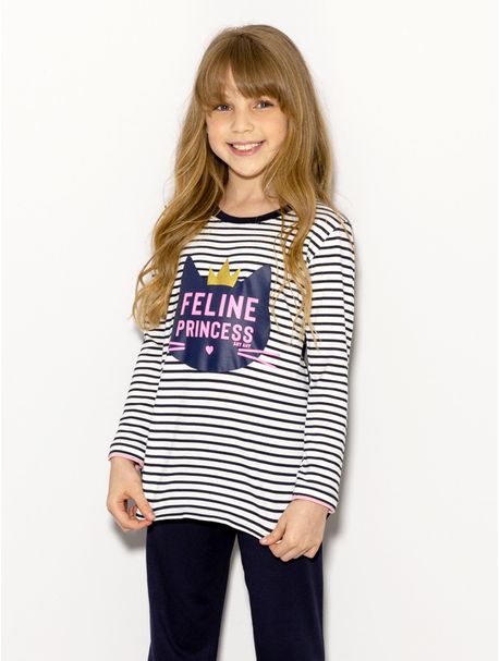 Pijama Infantil Feminino Manga Longa Feline Stripe