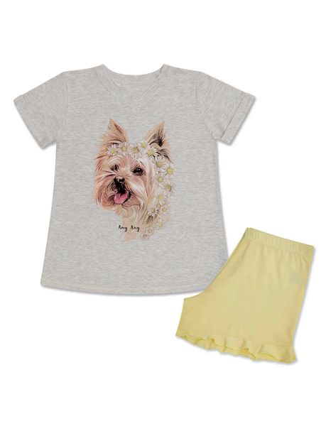 Short Doll Manga Curta Infantil Dog Margaridas