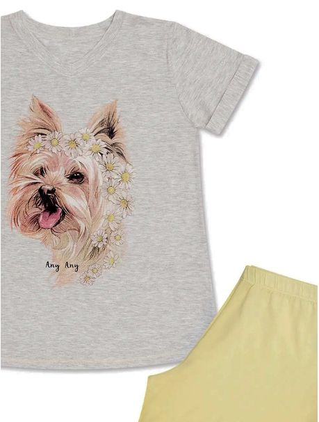Short Doll Manga Curta Infantil Dog Margaridas