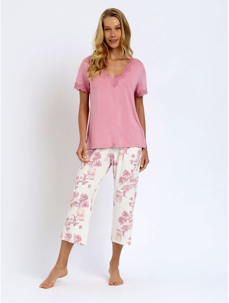 Pijama Feminino Capri Manga Curta Dirce