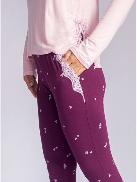 Pijama Feminino Manga Longa Rose All Day