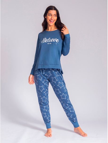 Pijama Feminino Manga Longa Believe