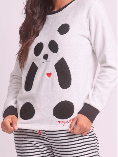 Pijama Soft Feminino Manga Longa Panda Stripes
