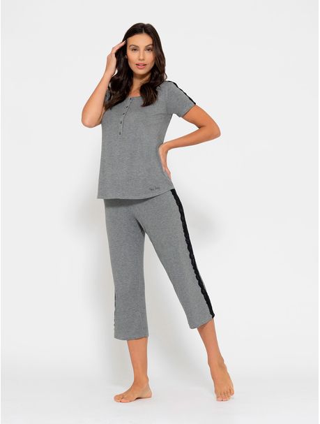 Pijama Feminino Capri Manga Curta Antonella