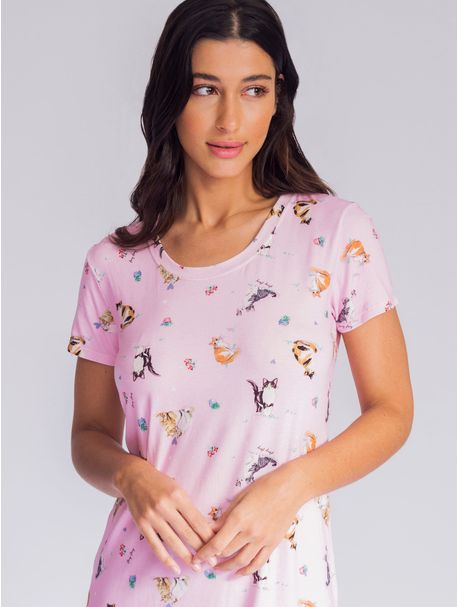 Camisola Manga Curta Cats Aquarela