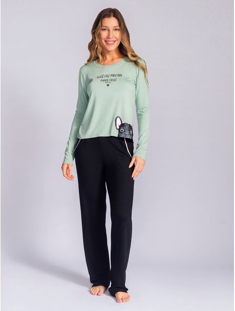 Pijama Feminino Manga Longa Mais Feliz