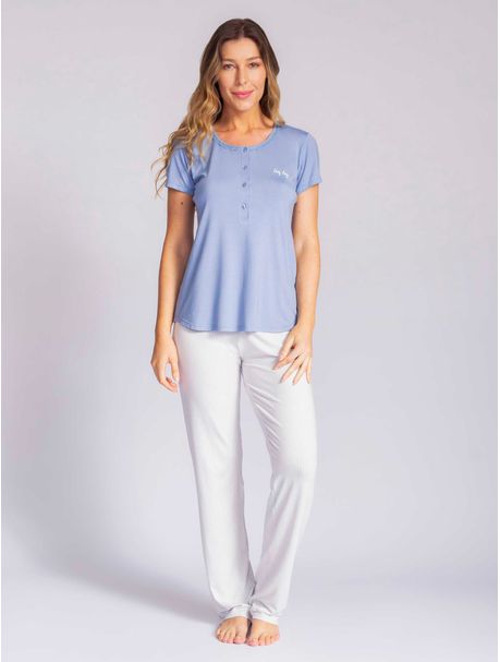 Pijama Feminino Longo Manga Curta Rebeca