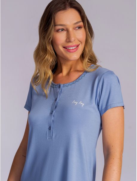 Pijama Feminino Longo Manga Curta Rebeca