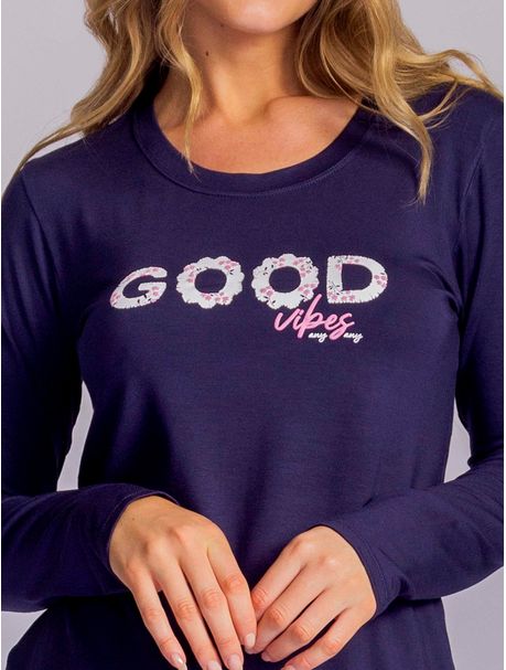 Pijama Feminino Longo Manga Longa Good Vibes