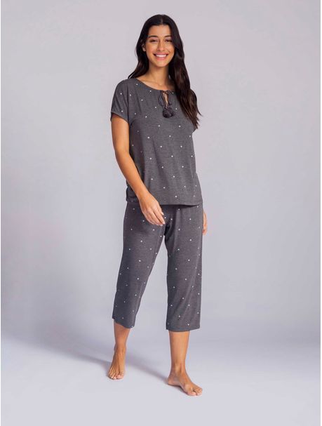Pijama Feminino Capri Manga Curta Lucky