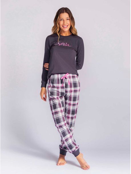 Pijama Feminino Manga Longa Sorria