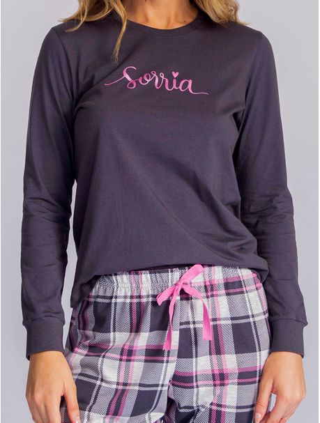 Pijama Feminino Manga Longa Sorria