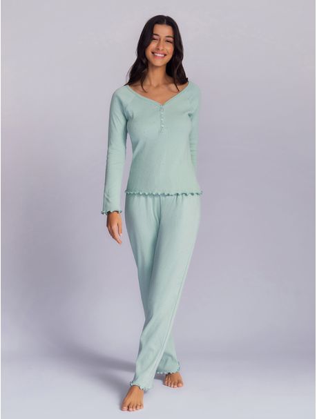 Pijama Feminino Manga Longa Candy Green