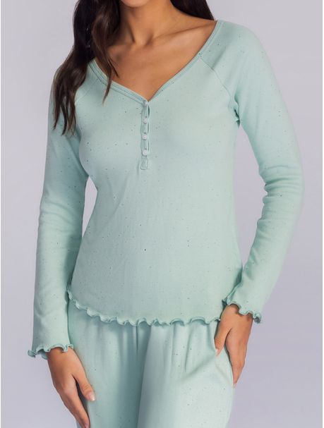 Pijama Feminino Manga Longa Candy Green