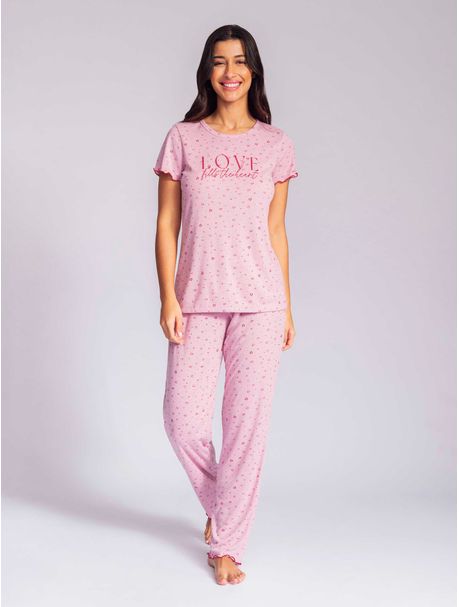 Pijama Feminino Longo Manga Curta Noely