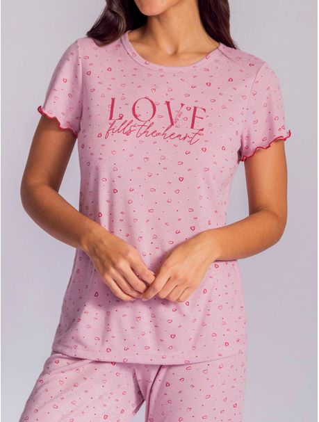 Pijama Feminino Longo Manga Curta Noely