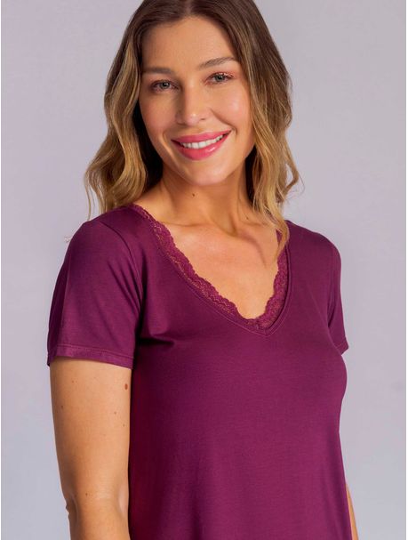 Pijama Feminino Longo Manga Curta Vivian