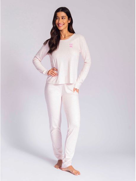Pijama Feminino Manga Longa Algodão Doce