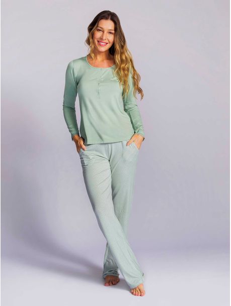 Pijama Feminino Longo Manga Longa Laís