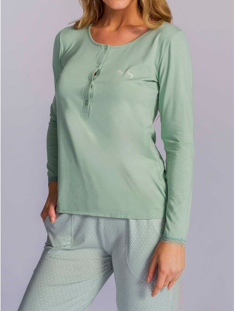 Pijama Feminino Longo Manga Longa Laís