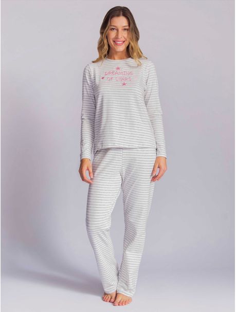 Pijama Feminino Manga Longa Mescla Stripes