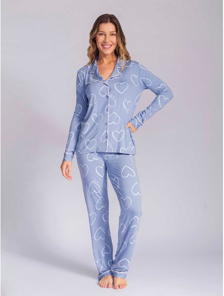 Pijama Feminino Manga Longa Aberto Sky