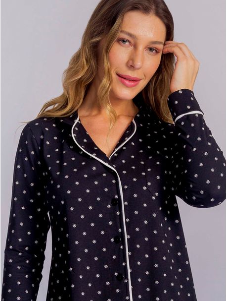 Pijama Feminino Manga Longa Aberto Black Glam