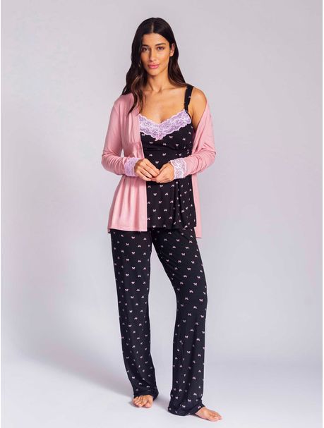 Pijama Maternidade Trio Manga Longa Kitty