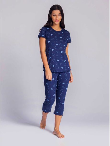 Pijama Feminino Capri Manga Curta Samira