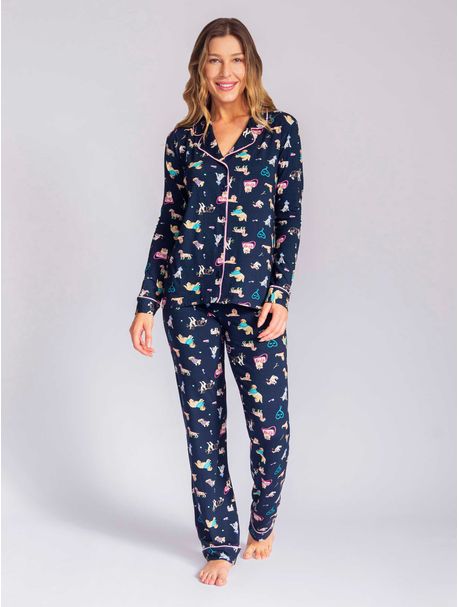 Pijama Feminino Manga Longa Aberto My Pets