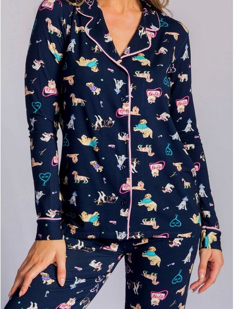Pijama Feminino Manga Longa Aberto My Pets