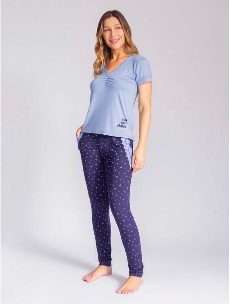 Pijama Feminino Longo Manga Curta Ma Chérie