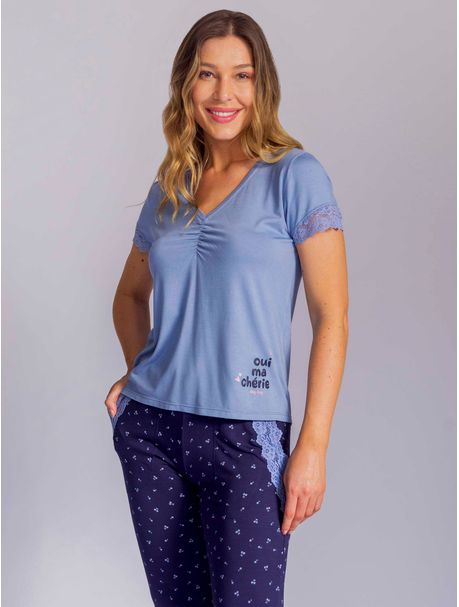 Pijama Feminino Longo Manga Curta Ma Chérie