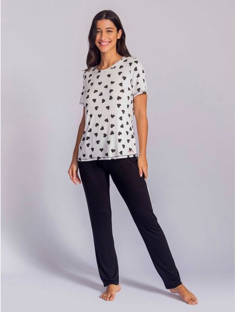 Pijama Feminino Longo Manga Curta Jessie