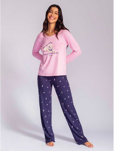 Pijama Feminino Manga Longa Ao Seu Lado